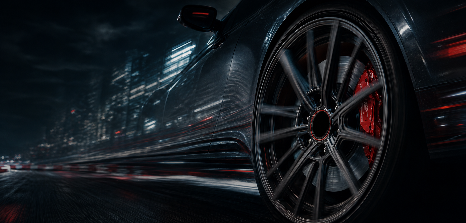 FcForged forged wheel on a high-performance vehicle at night