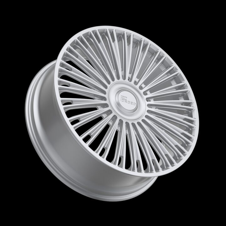 FcForged M02 forged monoblock wheel with a fine radial multi-spoke design.