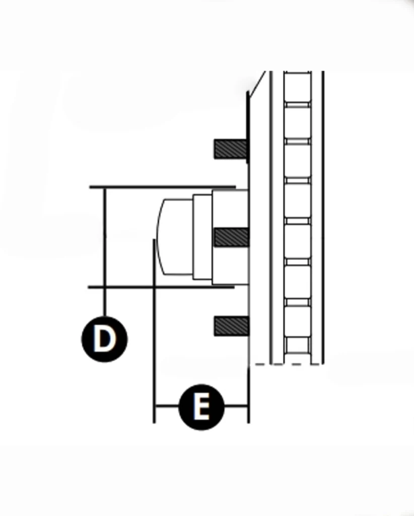 Spindle dimension diagram marked D and E